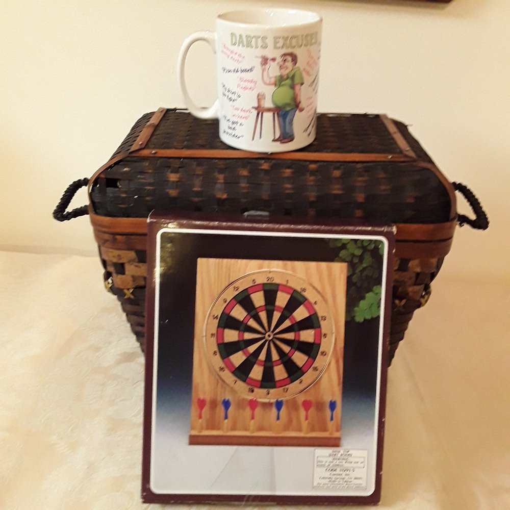 Desk Top Mini Dart Board Game & Darts Excuses Mug Set